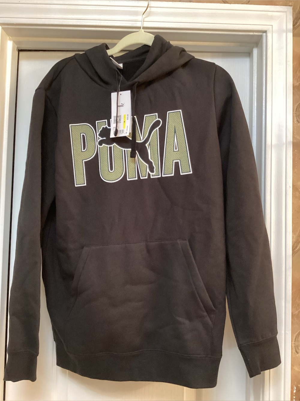 Puma Black Hoodie with Olive Logo size M